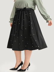  Solid Faux Pearl Decor Maxi Skirt