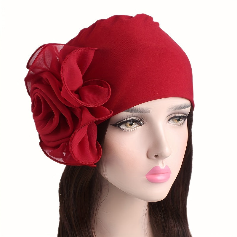 Lace Plate Flower Turban Cap Elastic Head Wrap Solid Bonnet Head Scarf Women