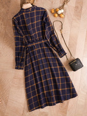 Plaid Print Button Up Long Sleeve Shirt Dress
