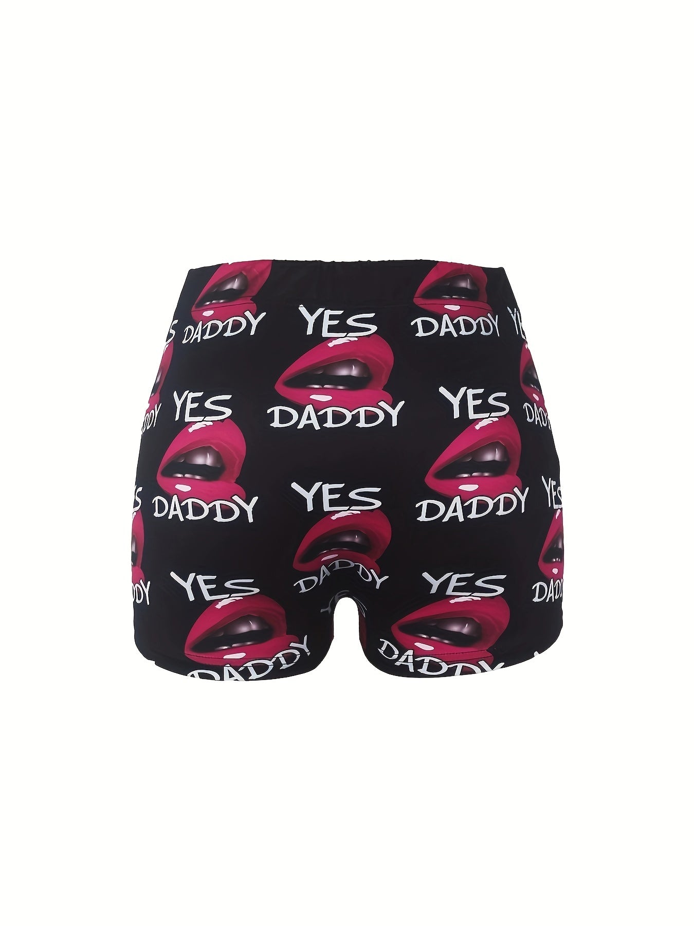  Sexy Shorts Women's 3D Red Lip Print High Rise Skinny Shorts