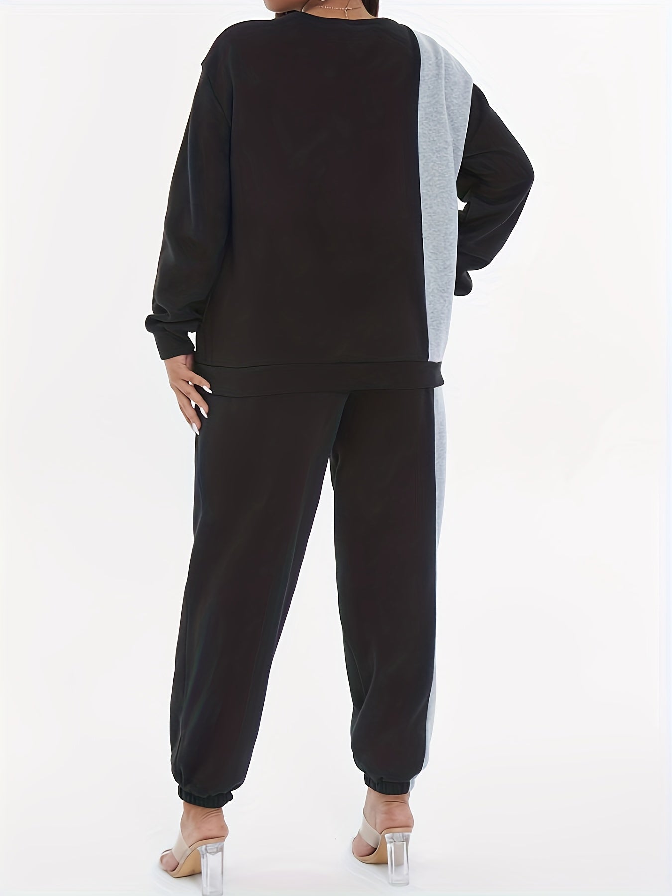  Colorblock Round Neck Top & Jogger Pants Set