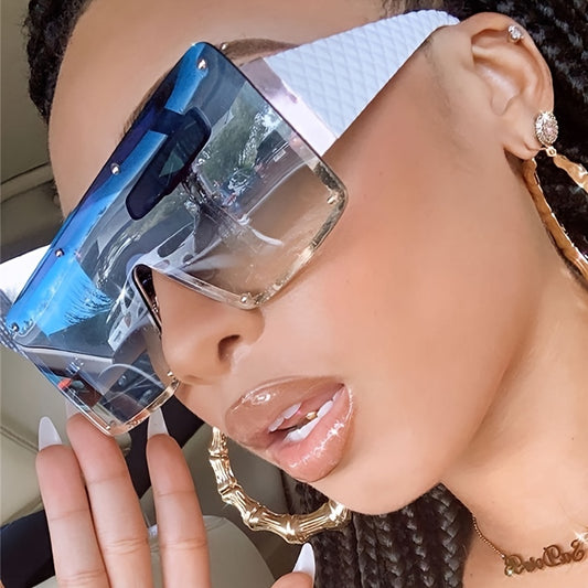 Large Square Gradient Sunglasses UV400 Rivet Beach Shades