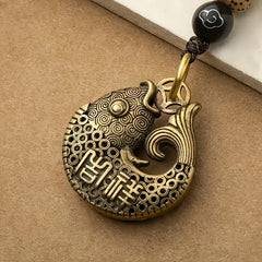 Lucky Fish Brass Car Pendant Key Chain Vintage Chinese Style Hand woven Rope