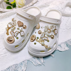 Stylish Shoe Accessories Clover Flower Rhinestone Pearl Chain Party Set