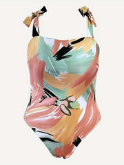 Retro Style One Piece Bathing Suit with Cover Up