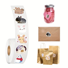 500pcs Rabbit Stickers Roll for Water Bottles Laptop Phone Motorcycle