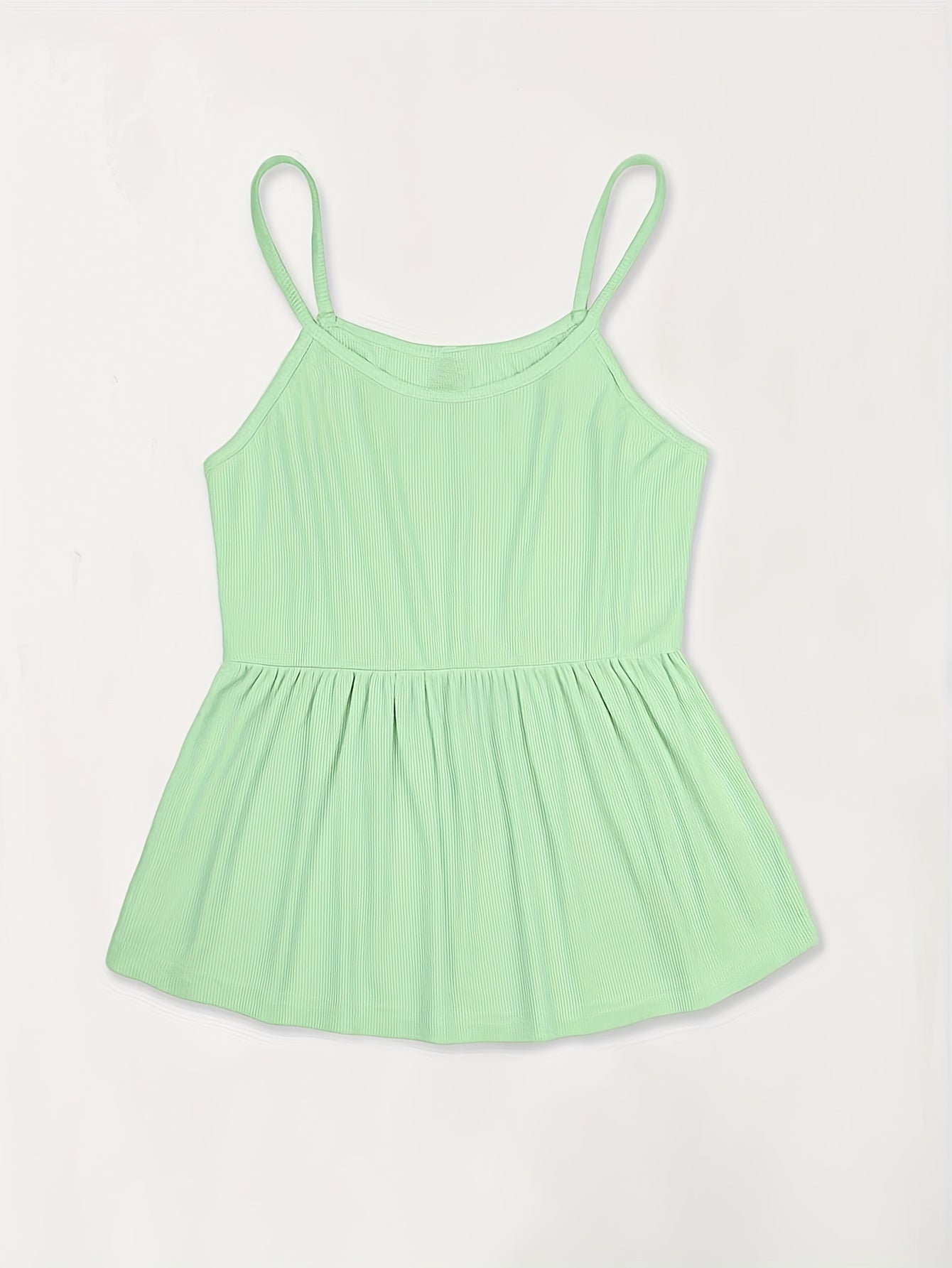  Casual Cami Top Solid Round Neck Slight Stretch