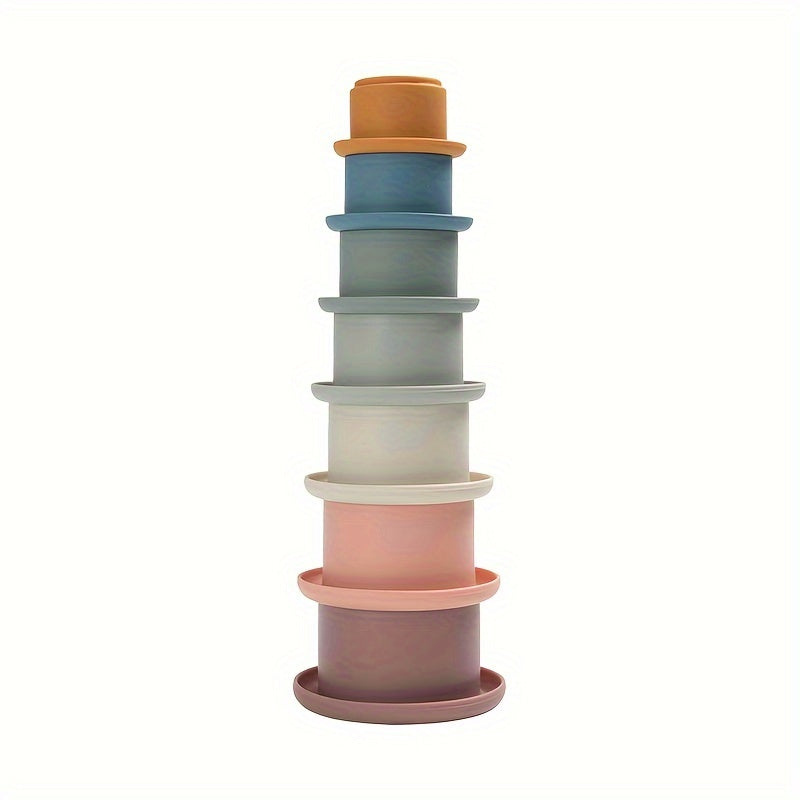Silicone Baby Stacking Cups Toys Rainbow Stacking Tower
