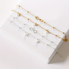 Double Layer Chain Anklet with Pearls Pendant & Infinity Symbol Beads