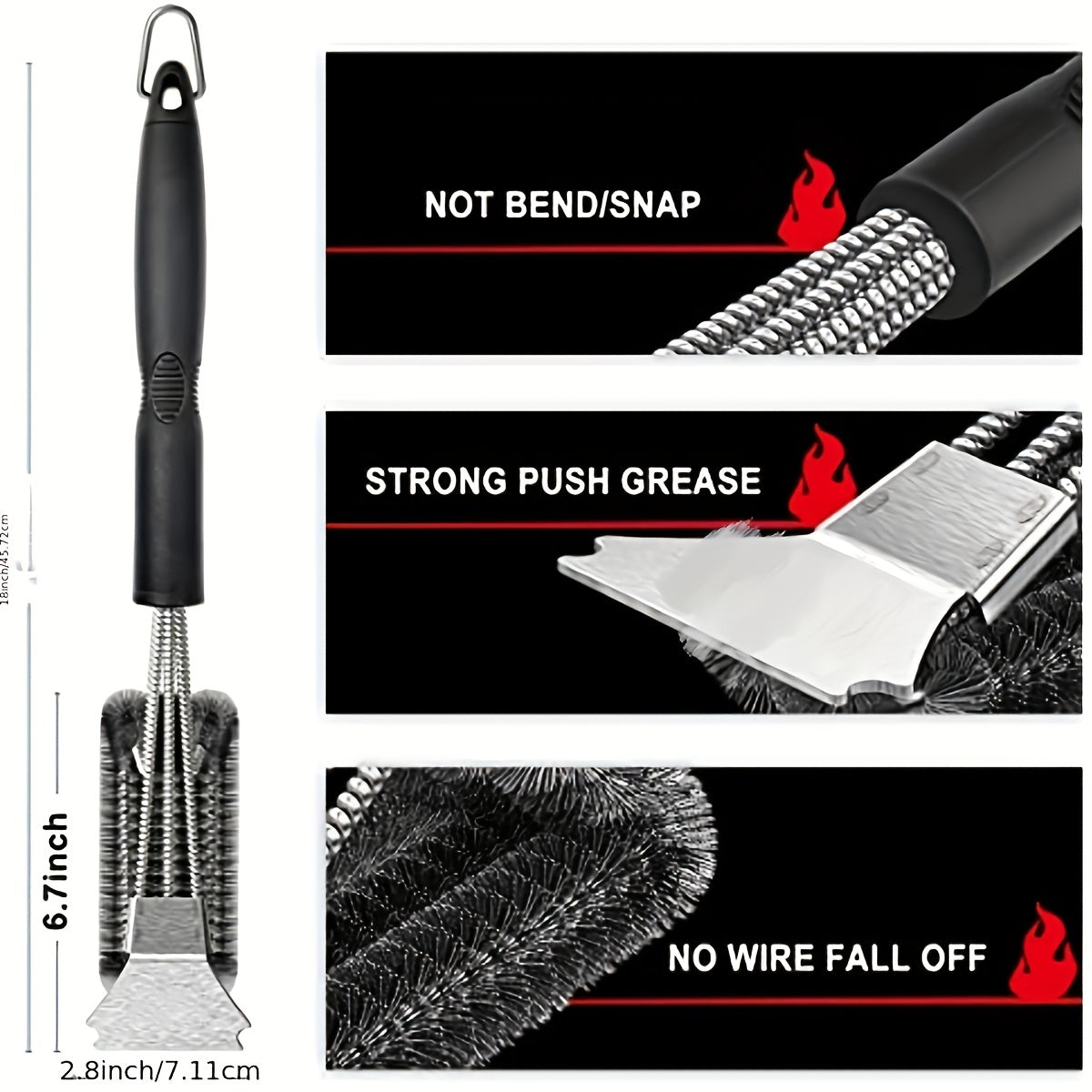 Grill Brush & Scraper 45 Barbecue Triple S BBQ Cleaner Safe Wire Bristles