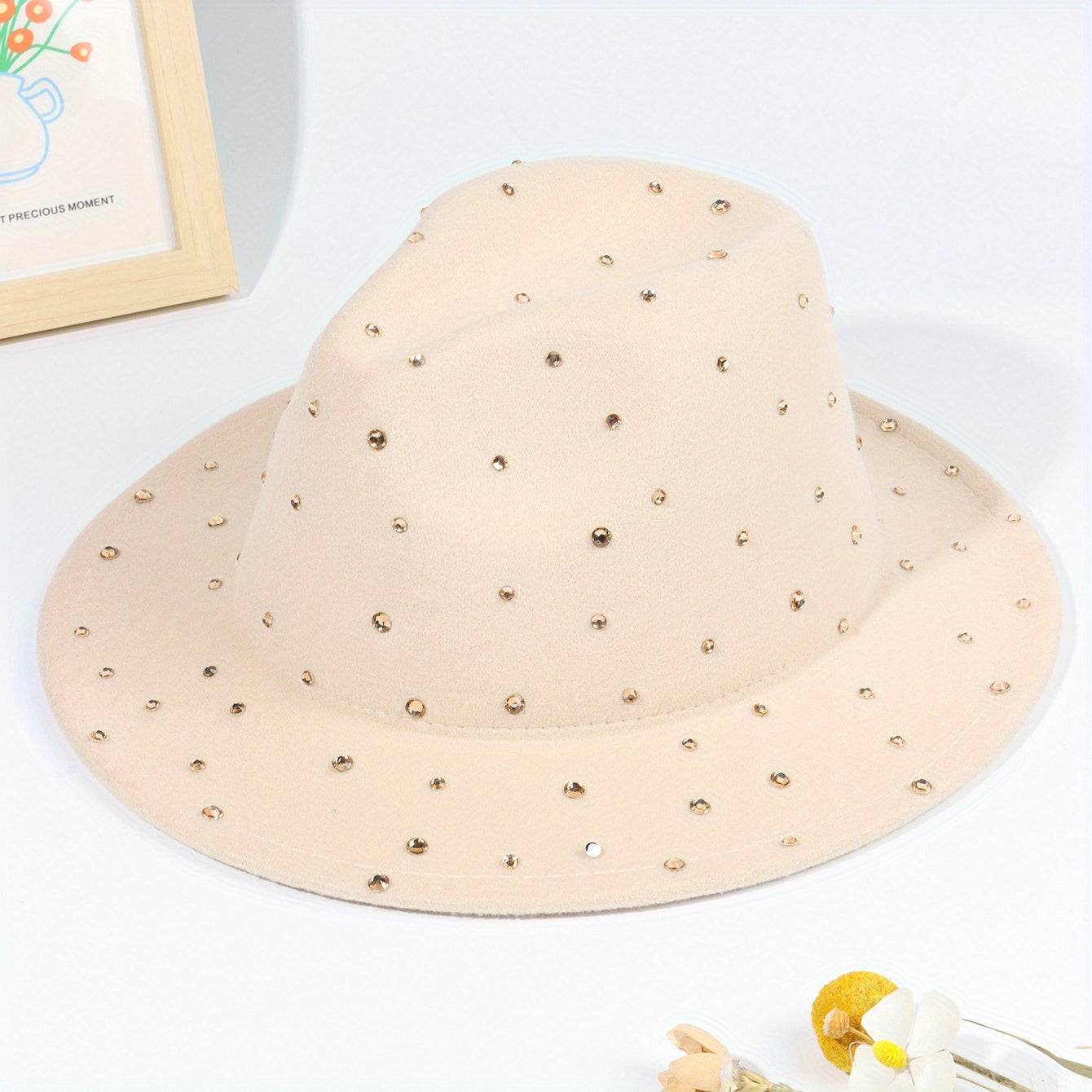 Y2K Rhinestone Decor Fedora Cap Unisex Jazz Hats Lightweight Felt Hat