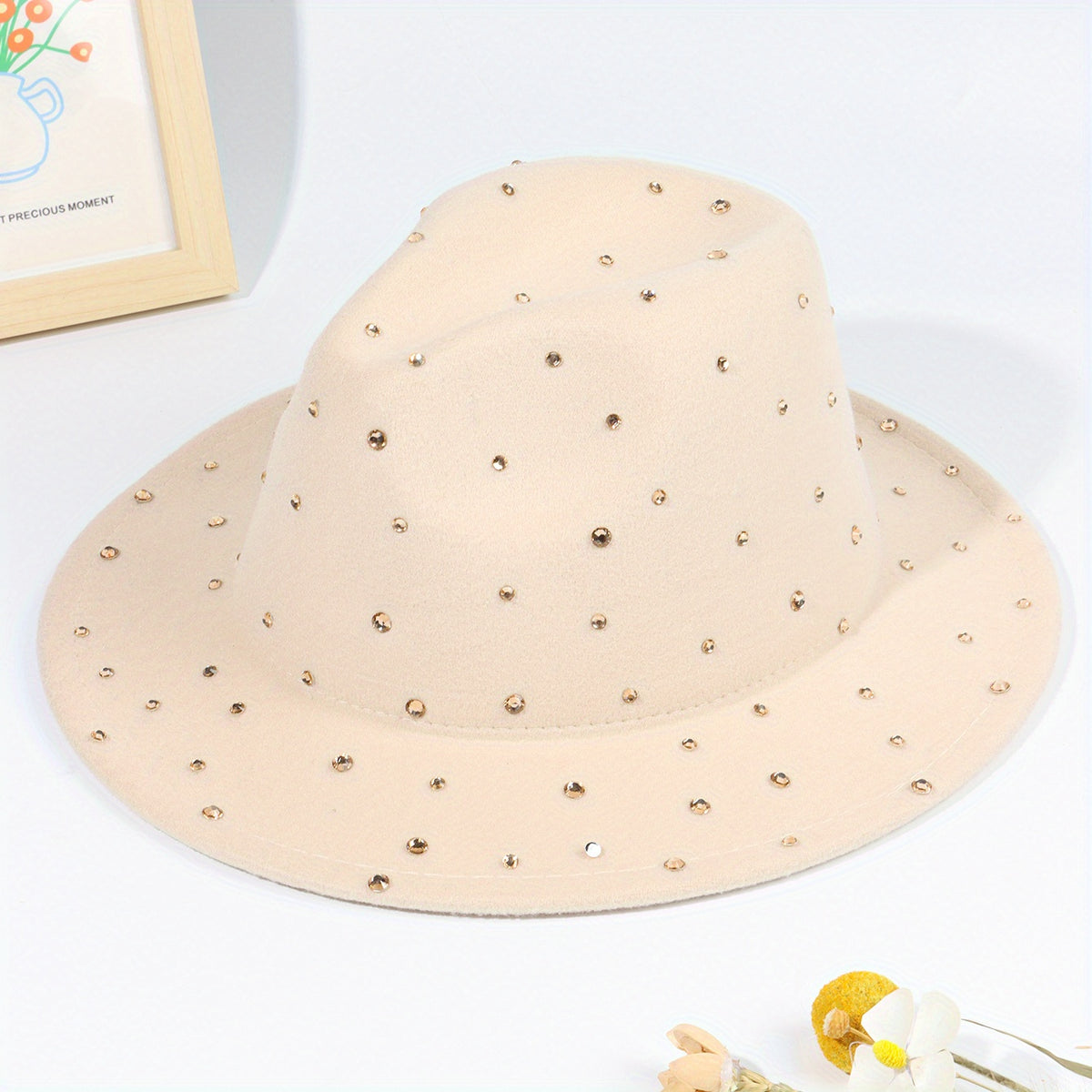 Y2K Rhinestone Decor Fedora Cap Unisex Jazz Hats Lightweight Felt Hat