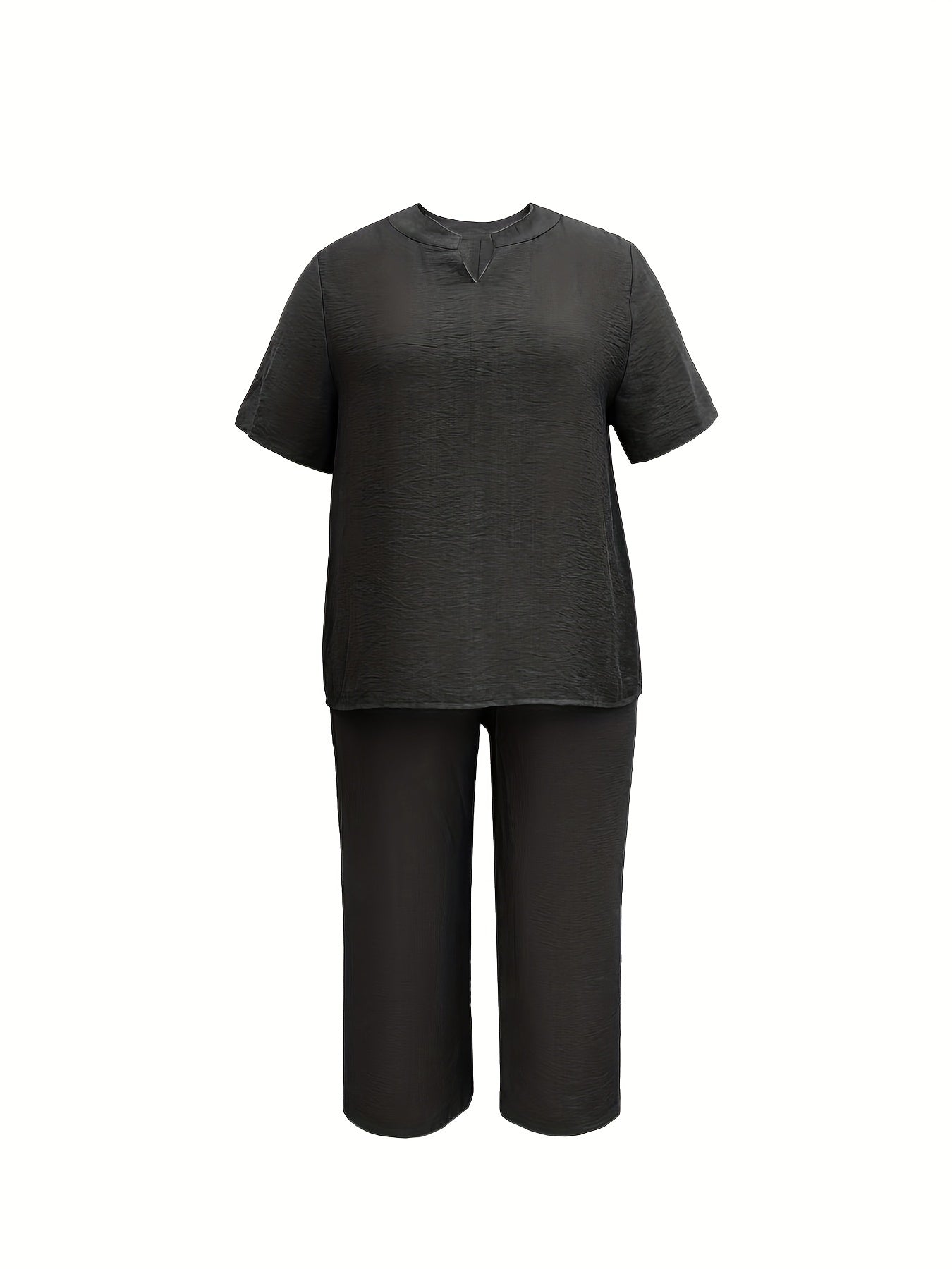  Solid Short Sleeve Top & Wide Leg Pants Set