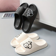 Men's Kitty Print Open Toe Slippers Lightweight Non Slip Shoes