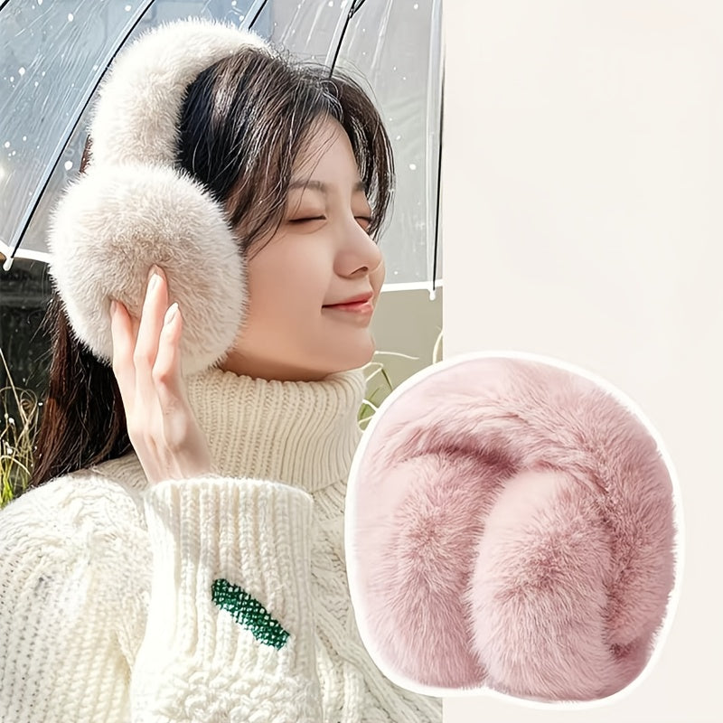 2pcs Soft Winter Fur Earmuffs Foldable Portable Storage