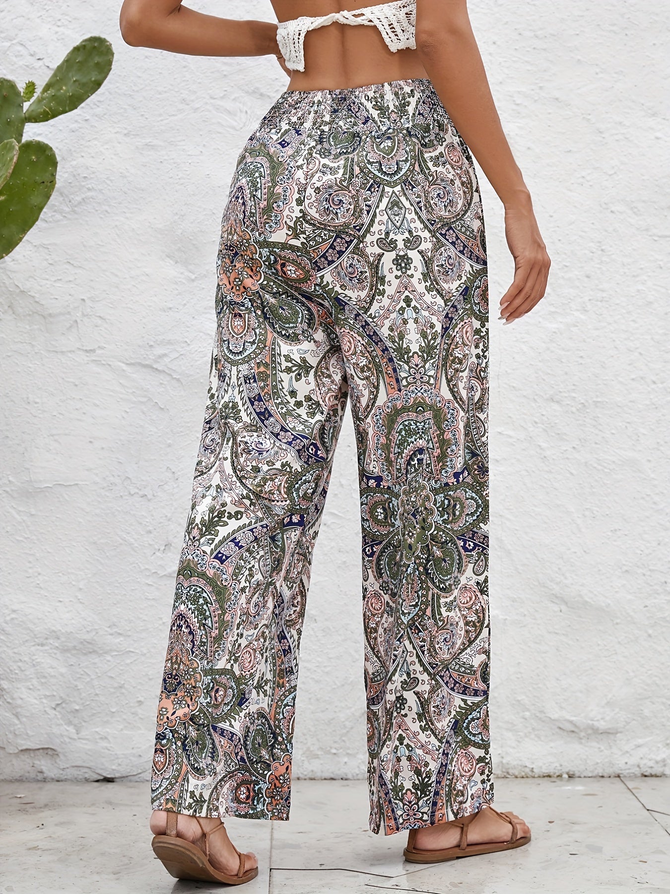 Boho Paisley Print Wide Leg Pants