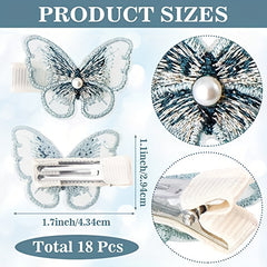 18pcs Embroidered Butterfly Hair Clips Lace Hair Clip for Women Girls
