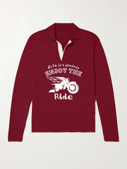 Men's Motorcycle Pattern Knit Polo Shirt V Neck Pullover Sweater