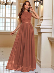 Cap Sleeve Lace Contrast Maxi Dress