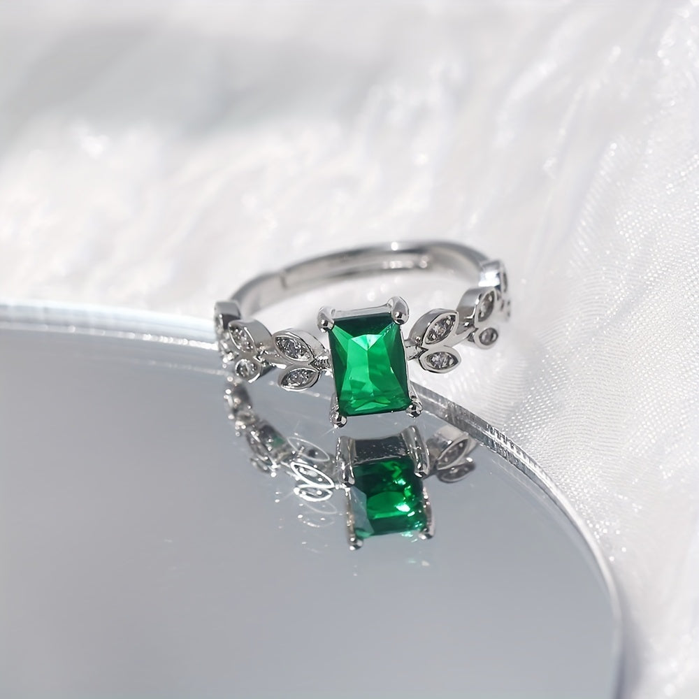 Square Green Zircon Adjustable Ring Hand Jewelry for Men