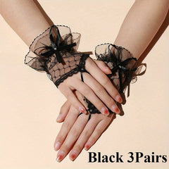 Short Lace Bow Half Finger Gloves Bridal Wedding Accessories