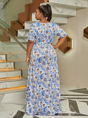  Allover Print Short Sleeve Maxi Dress