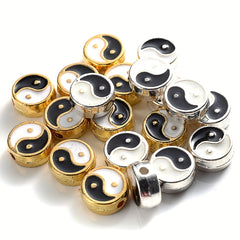 10Pcs Enamel Tai Chi Beads Yin Yang Spacer Beads For DIY Jewelry Making