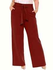 Women's Plus Solid Wide Leg Loose Trousers With Belt