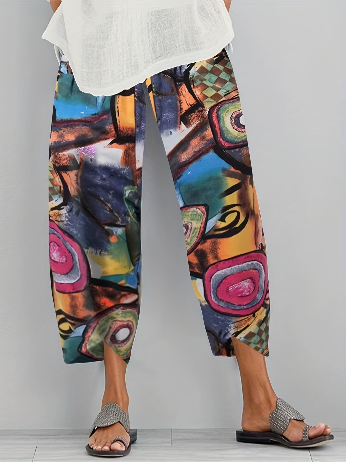 Geometric Print Wide Leg Pants