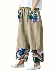  Colorblock Tropical Print Wide Leg Trousers