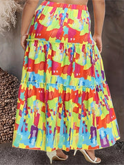Patchwork Print Boho Skirt Plus Size Smock Drawstring