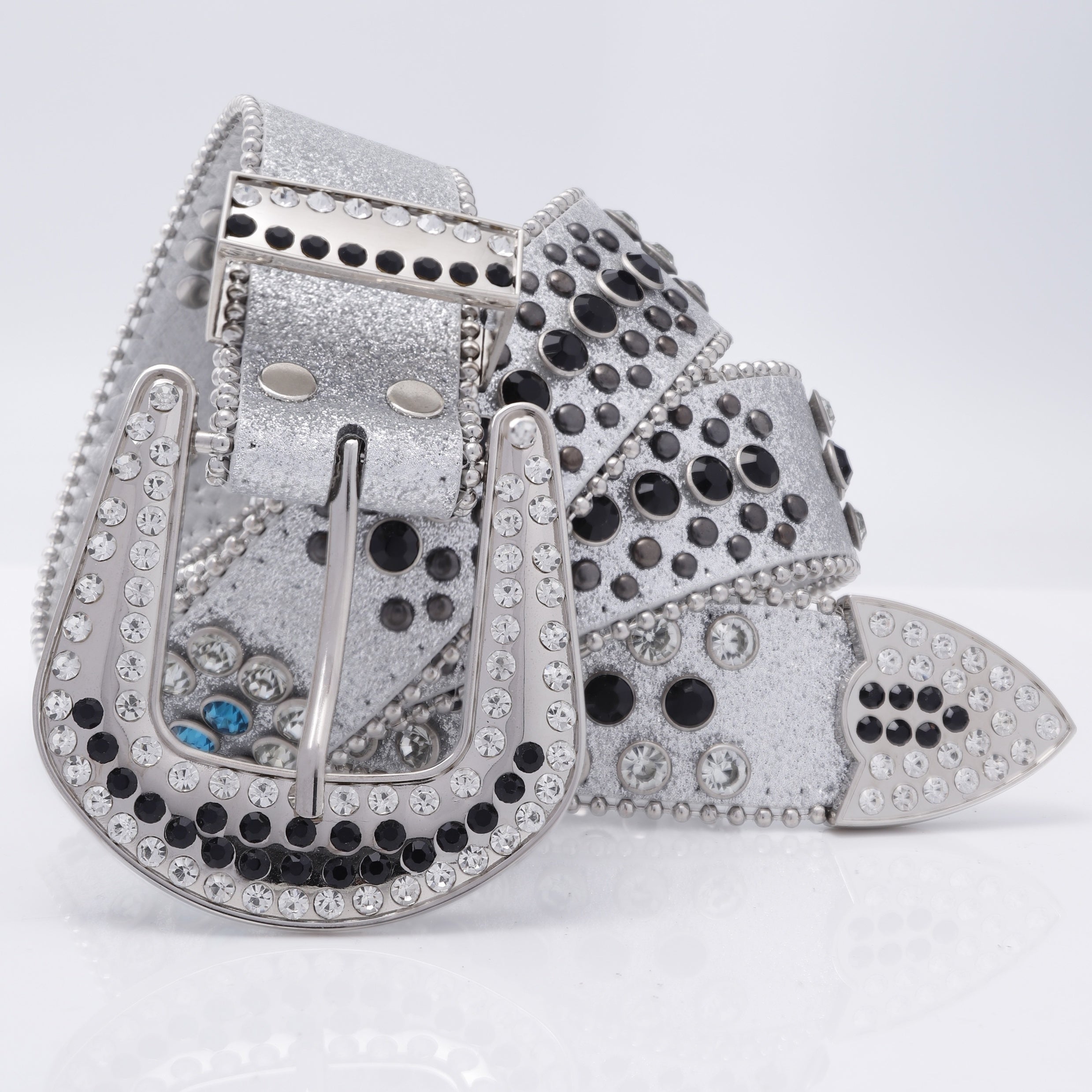 Sequin Jeans Pants Belt Rhinestone Decor Wide Buckle