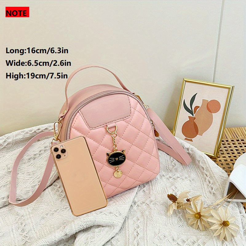 Small Rhombic Women's Backpack Adjustable Strap Pink Casual Shoulder Bag