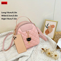 Small Rhombic Women's Backpack Adjustable Strap Pink Casual Shoulder Bag