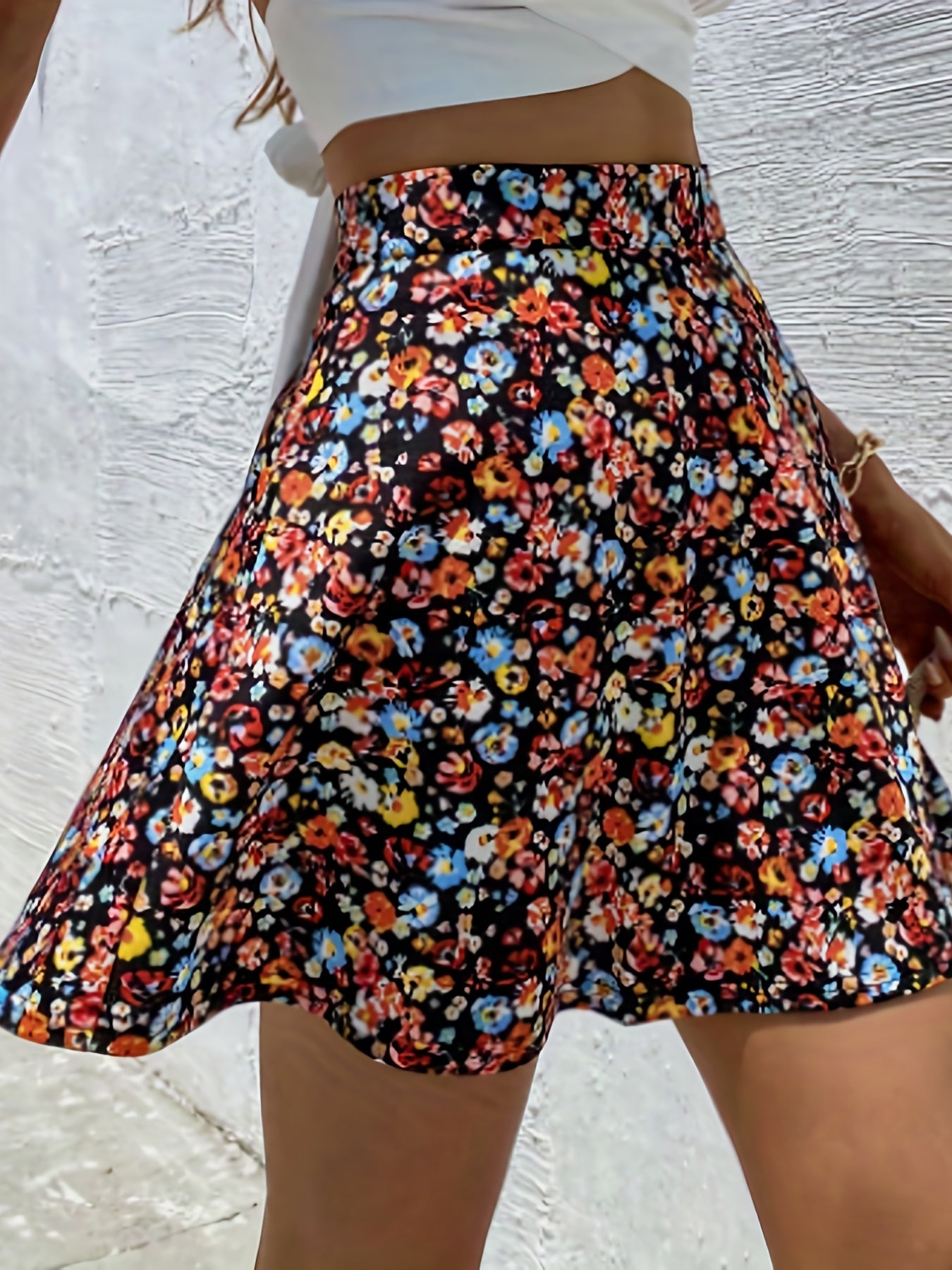  Ditsy Floral Print High Rise A line Mini Skirt