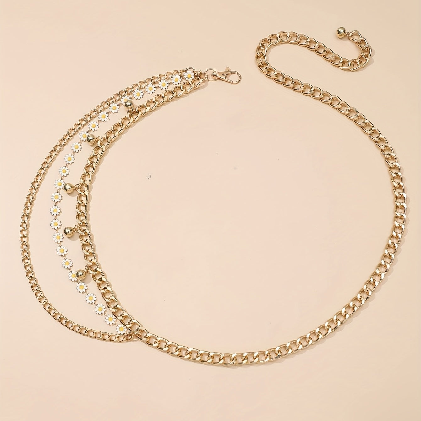 Daisy Layered Waist Chain Vintage Pendant Golden Tassel Metal Chain Belt