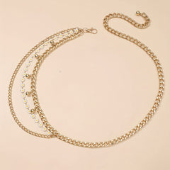 Daisy Layered Waist Chain Vintage Pendant Golden Tassel Metal Chain Belt
