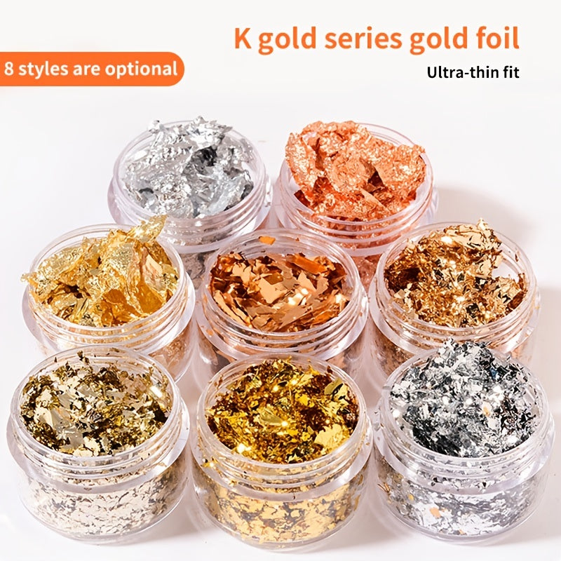 Golden Silvery Nail Foil Flakes 3D Glitter Art Decoration