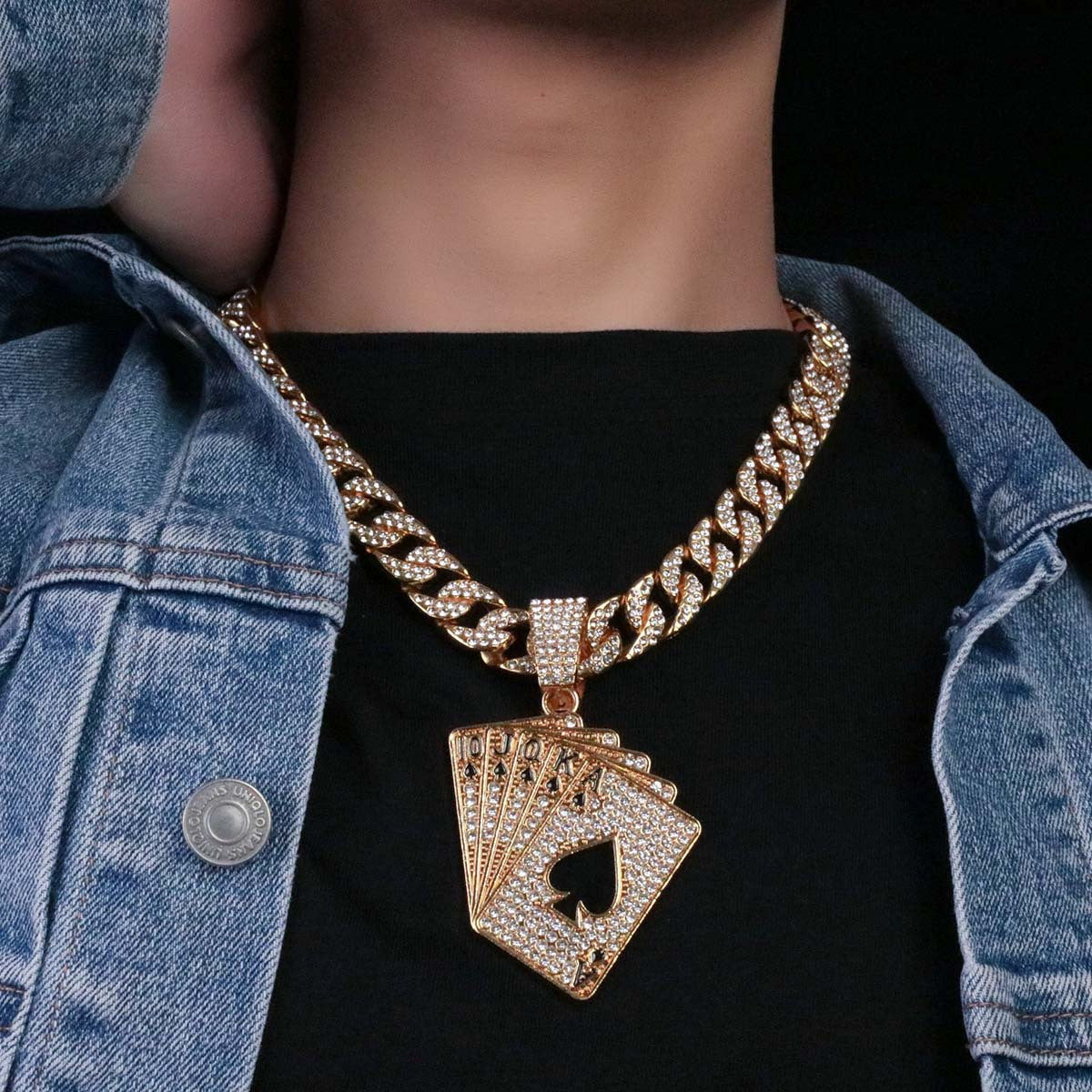 Poker Pendant Cuban Link Necklace