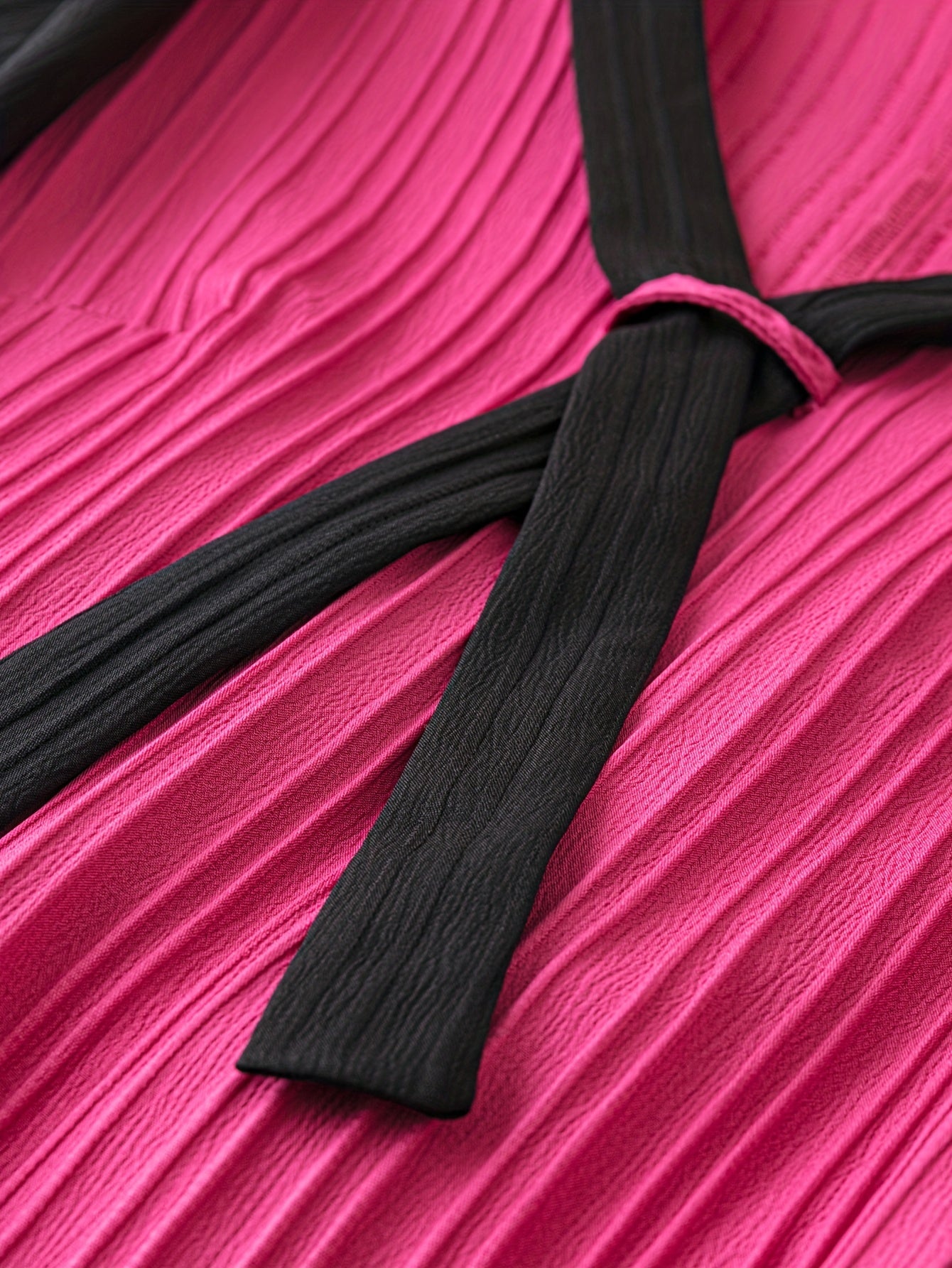  Colorblock Ribbed Lantern Sleeve Knee Length Dress