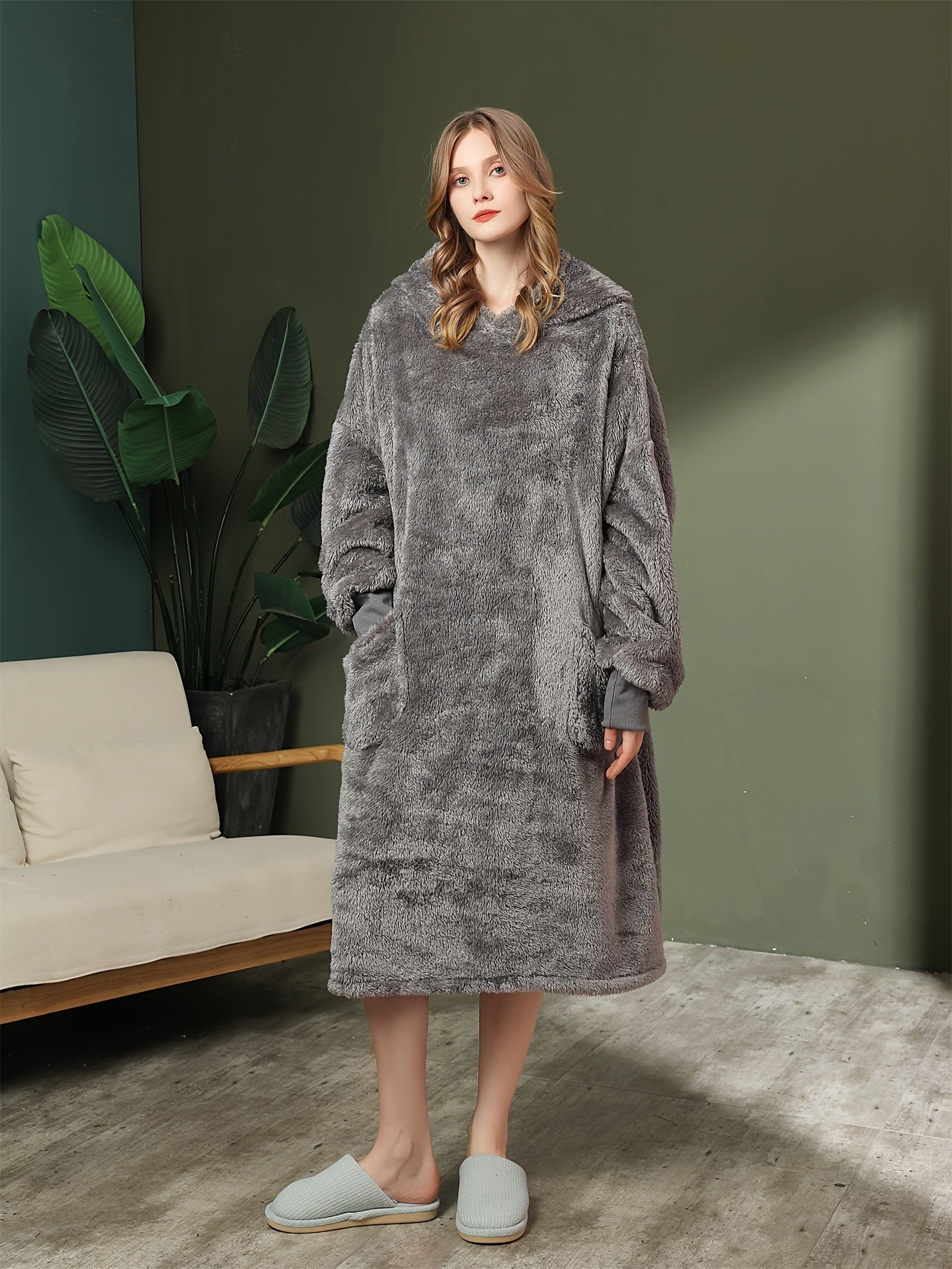 Cozy Hooded Night Robe with Pockets for Women
