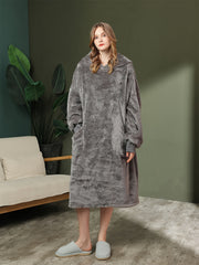 Cozy Hooded Night Robe with Pockets for Women