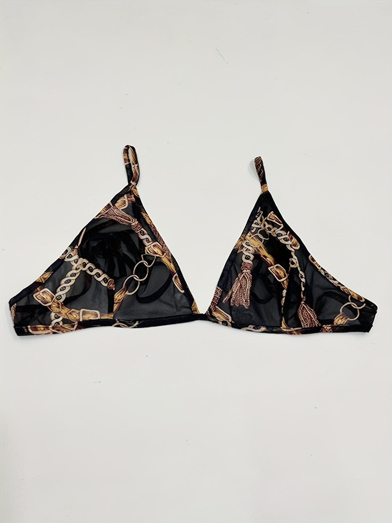  Chain Print Halter Bra & Long Sleeve Semi Sheer Cover Up Set