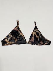  Chain Print Halter Bra & Long Sleeve Semi Sheer Cover Up Set