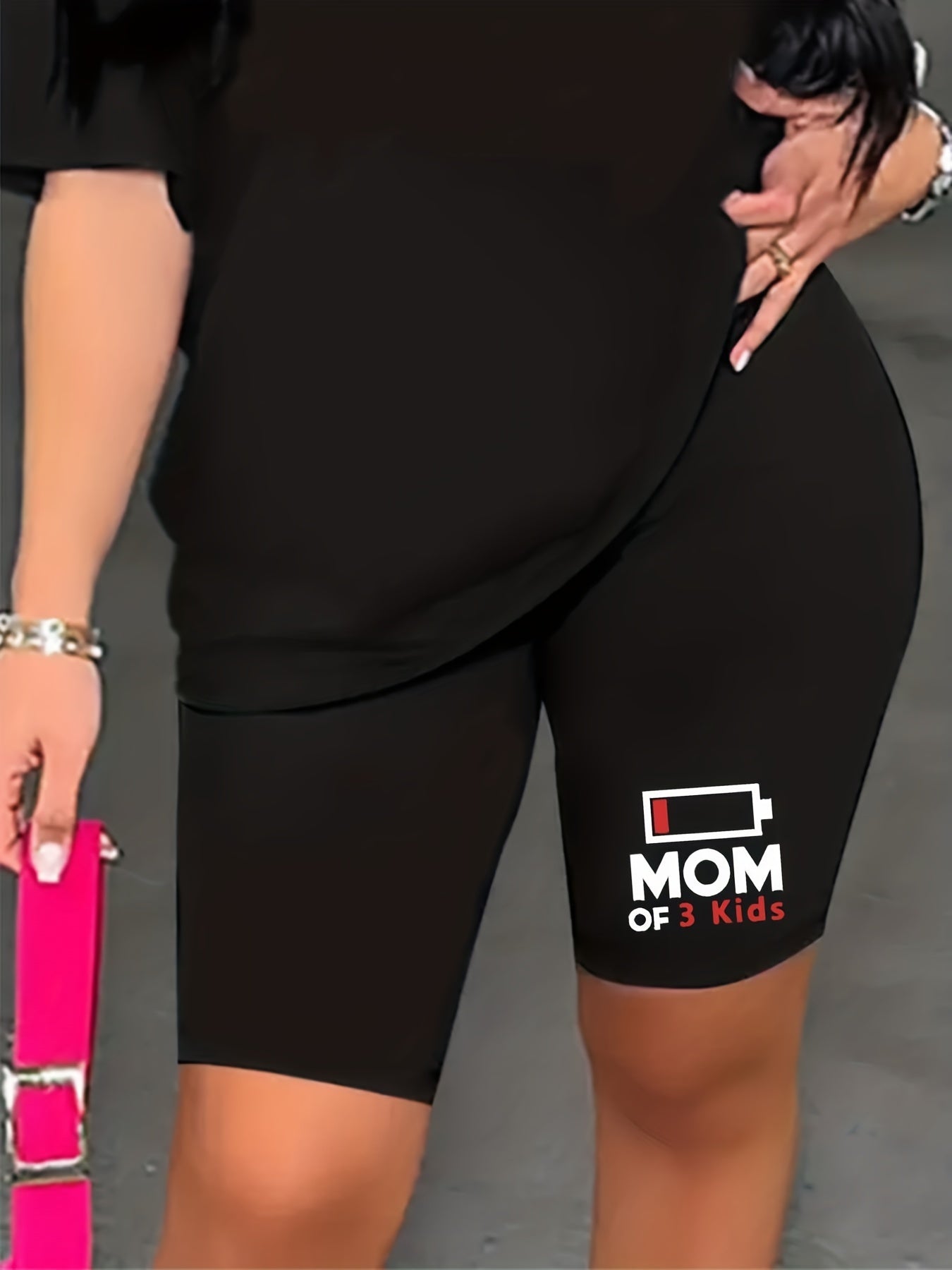  Casual Shorts Women's Plus & Letter Print Skinny Sporty Shorts