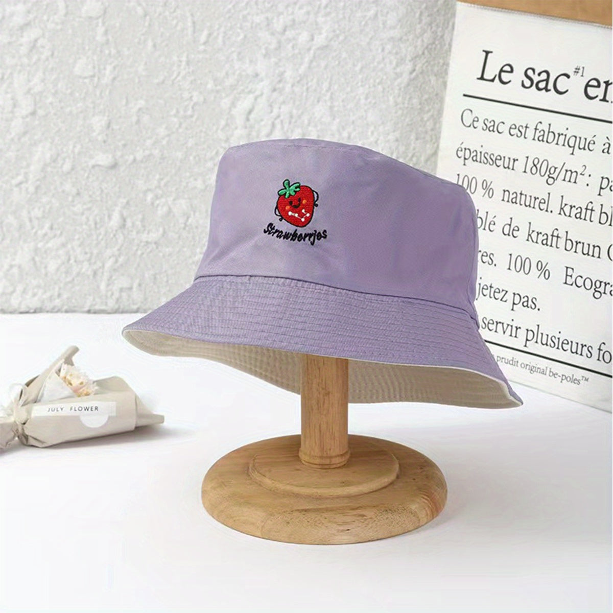 Strawberry Embroidery Bucket Hat Reversible Solid Basin Hat Sunscreen Travel