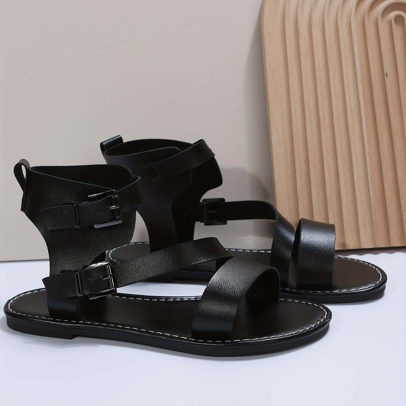 Women's Flat Sandals Ankle Buckle Strap Lightweight Summer Shoes