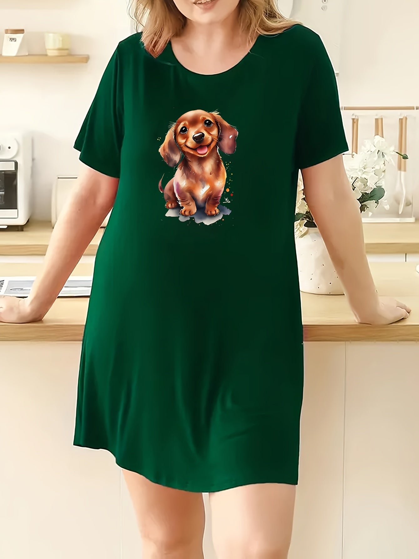  Cartoon Puppy Print Sleep Dress Short Sleeve