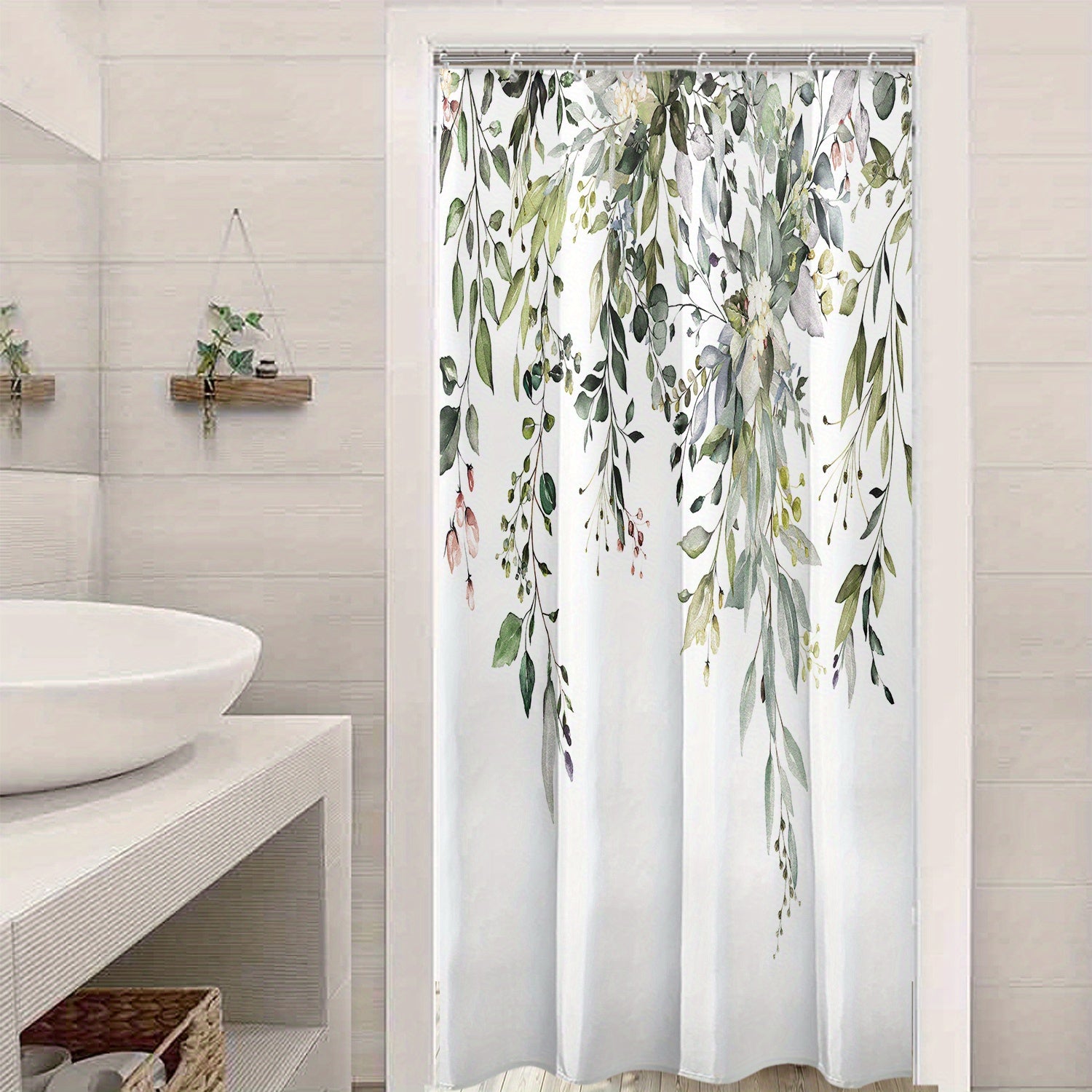 Flowers Green Leaves Shower Curtain Plant Leaves Bathroom Window Curtain