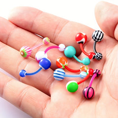 50pcs Colorful Acrylic Plastic Ball Belly Button Ring Navel Piercing Stud